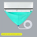 Teal fabric air conditioner waterproof cover with triangular shape and white flexible hose for cleaning tools suit