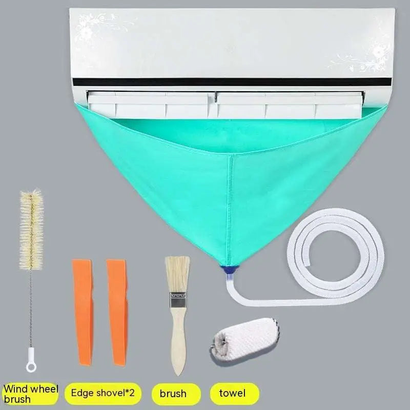 Teal fabric conditioner waterproof cover with a white flexible tube for air conditioner cleaning tools suit use