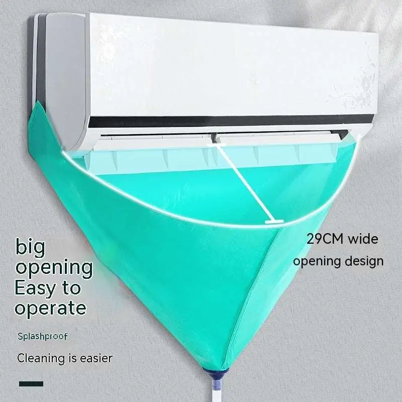 Teal fabric air conditioner waterproof cover with wide opening design for flexible use in cleaning tools suit