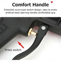 Black plastic handle with gold press switch and ergonomic design on air portable sandblasting gun for brake disc paint