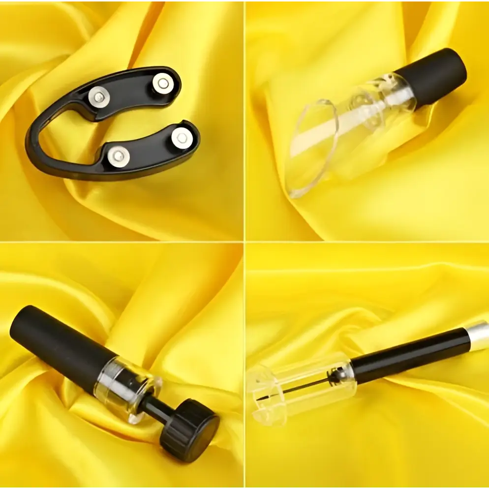 Black and silver air pump wine opener 4-piece gift set in a sleek box perfect for a wine opener gift