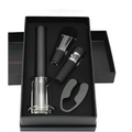 Black and silver air pump wine opener gift set with sleek modern design in a 4-piece opener gift box