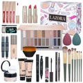 Lazora all in one makeup kit gift box with palette, brushes, lipsticks, and assorted colorful essential makeup sets