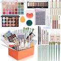 Orange makeup kit box filled with assorted cosmetics including eyeshadow palette and 1*makeup sponge for versatile use