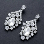 Sparkling silver alloy diamond accessories teardrop pendant earrings with floral crystal jewelry set design