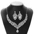 Silver-toned alloy diamond accessories floral crystal jewelry set with v-shaped design and teardrop pendant necklace