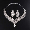 Silver alloy diamond accessories floral crystal jewelry set with choker necklace and teardrop pendant drop earrings