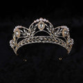 A silver and gold alloy electroplate crown with crystals pearls and intricate leaf metalwork crowns korean style