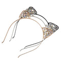 Three alloy spot drill rabbit ears rhinestone headbands with sleek metallic frames in rose gold silver and black