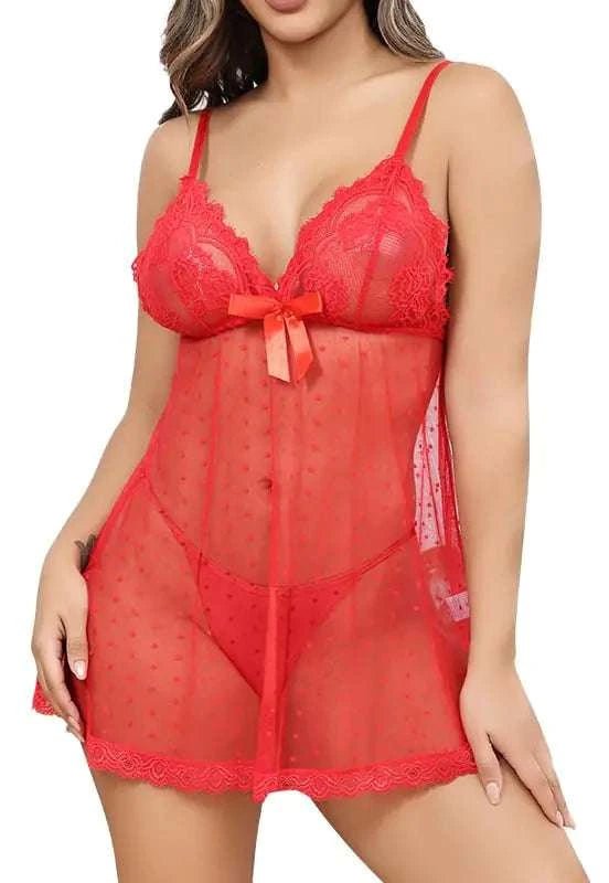 ALOVECDYV Womens Sexy lingerie Lace Babydoll Chemise Sleepwear Black (Red XL) - Royalessencelux
