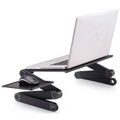 Black aluminum alloy laptop stand with foldable legs and separate mouse tray desk retractable adjustable design