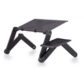 Black aluminum alloy laptop stand with perforated surface and desk retractable adjustable folding legs for convenience