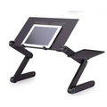Black aluminum alloy desk retractable adjustable laptop stand with tablet holder and side tray for versatile use