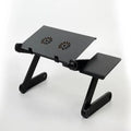Black aluminum alloy laptop stand with built-in cooling fans side tray desk retractable adjustable for ergonomic use