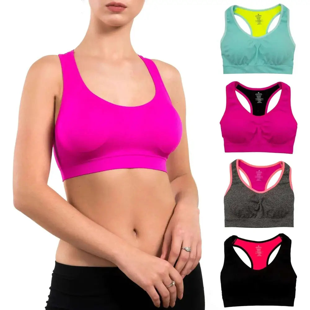 Vibrant pink alyce ives intimates seamless sports bra with racerback design in a 4 pack for comfort and support