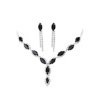 Elegant black and silver amazon burst red suit crystal jewelry set with v-neck marquise necklace and cascading earrings