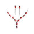 Elegant amazon burst red suit crystal jewelry set featuring red and silver marquise-cut crystal necklace