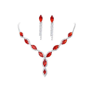 Elegant amazon burst red suit crystal jewelry set featuring red and silver marquise-cut crystal necklace