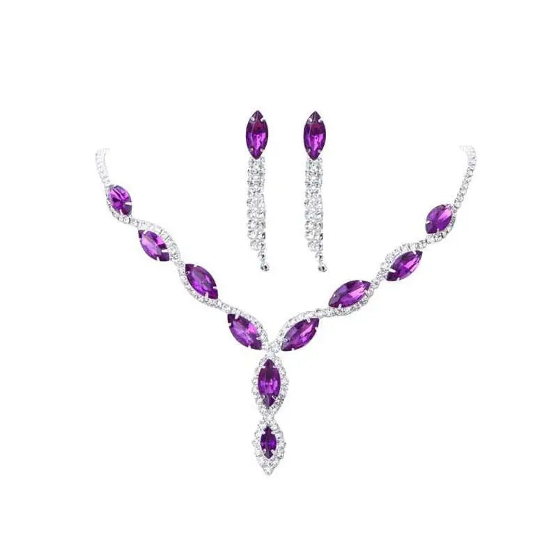 Elegant purple and silver marquise-cut crystal necklace set from amazon burst red suit crystal wedding jewelry collection