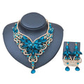 Elegant turquoise and gold-toned crystal necklace set with intricate floral design from American color exaggerated bride jewelry