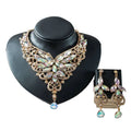Gold-toned color exaggerated bride choker necklace with floral design and iridescent crystals for exaggerated bride jewelry