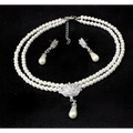 Elegant american foreign trade wedding pearl jewelry set with two-strand faux pearls silver lotus pendant and earrings