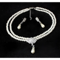 Elegant american foreign trade wedding pearl jewelry set with two-strand faux pearls silver lotus pendant and earrings