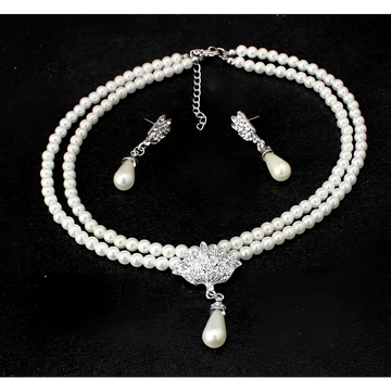 Elegant american foreign trade wedding pearl jewelry set with two-strand faux pearls silver lotus pendant and earrings