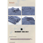American retro casual blue and white striped cotton shirt with classic collar and dark brown buttons in casual fashion classic style