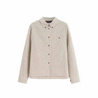 American retro casual beige and dark gray striped cotton shirt with long sleeves and classic collar for casual fashion classic use