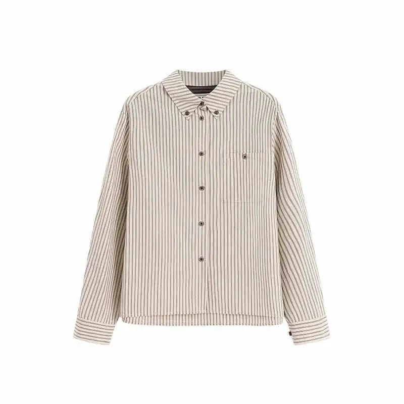 American retro casual beige and dark gray striped cotton shirt with long sleeves and classic collar for casual fashion classic use