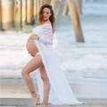 White lace maternity dress with long sleeve lace off-the-shoulder sleeves and flowing train american white sexy design
