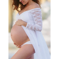 American white sexy long sleeve lace maternity dress with off-the-shoulder sheer sleeves and flowing skirt