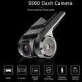 Black and silver s500 android usb car dvr driving recorder camera with circular speaker grille and sleek modern design