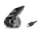 Black and silver android usb car dvr driving recorder camera with sleek design and circular speaker grille on the side