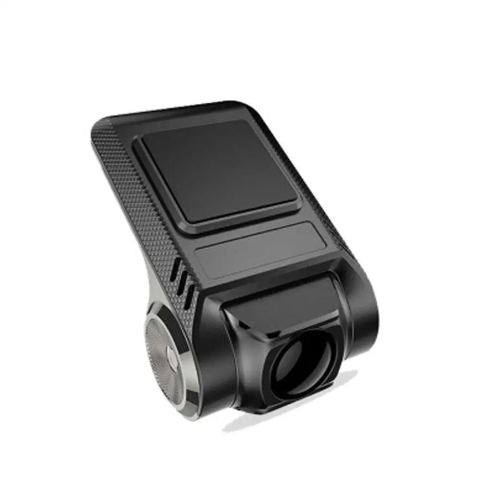 Black usb car dvr driving recorder camera with textured grip surface and metallic accents around the lens