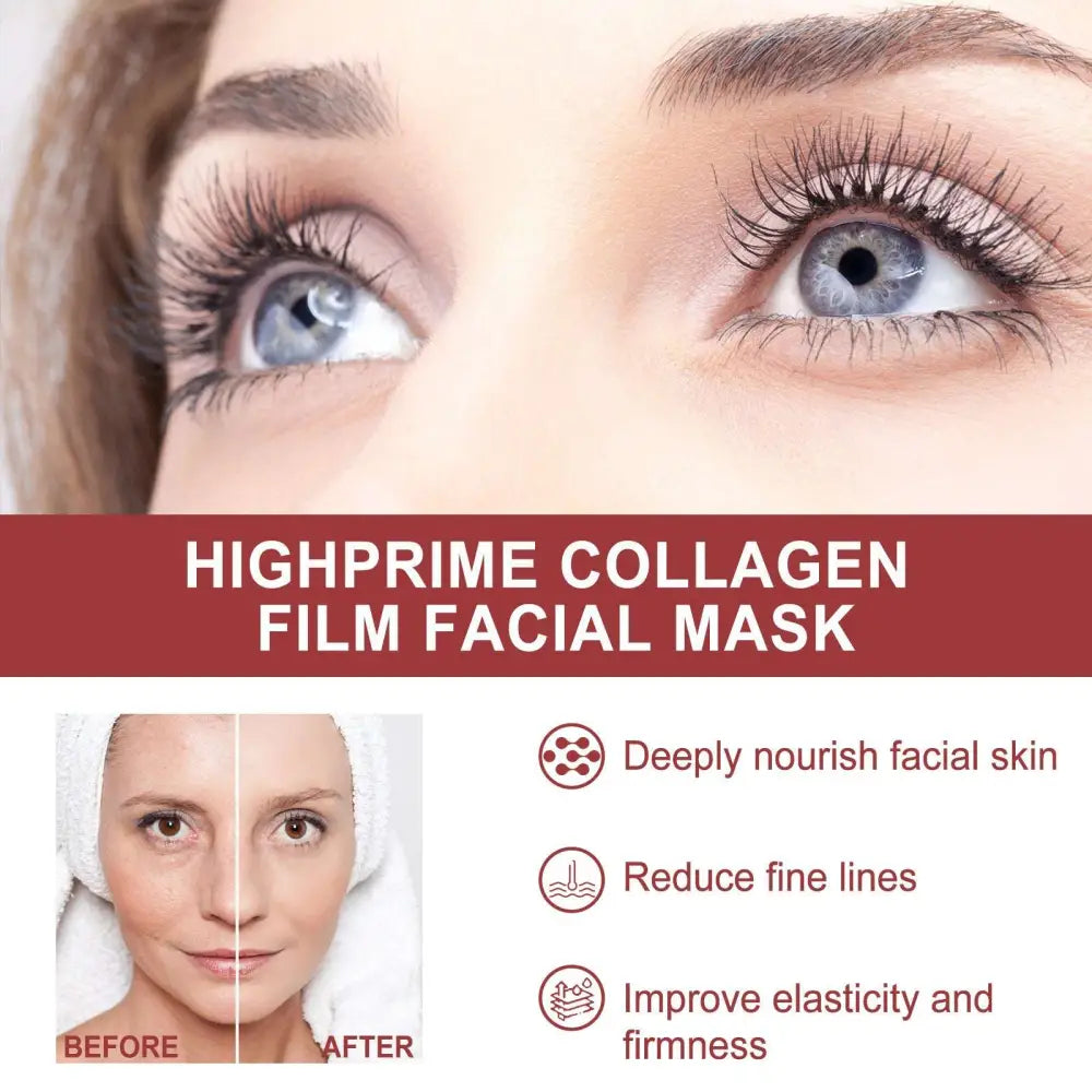 Highprime anti-aging collagen mask with blue translucent film for deep nourishment to reduce wrinkles fine lines
