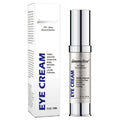 Silver-topped sleek metallic tube of immetee anti-aging eye cream with silver pump to lighten eye bags and reduce wrinkles