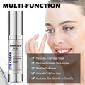 Silver-topped sleek metallic tube of immetee anti-aging eye cream with blue and black labeling to lighten eye bags