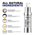 Silver pump bottle of immetee anti-aging eye cream designed to lighten eye bags and reduce signs of aging