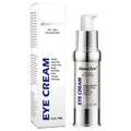Silver pump bottle of immetee anti-aging eye cream designed to lighten eye bags and reduce aging signs