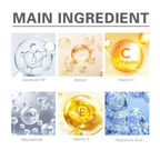 The six molecular structures of skincare ingredients in jaysuing anti-aging facial firming serum are displayed
