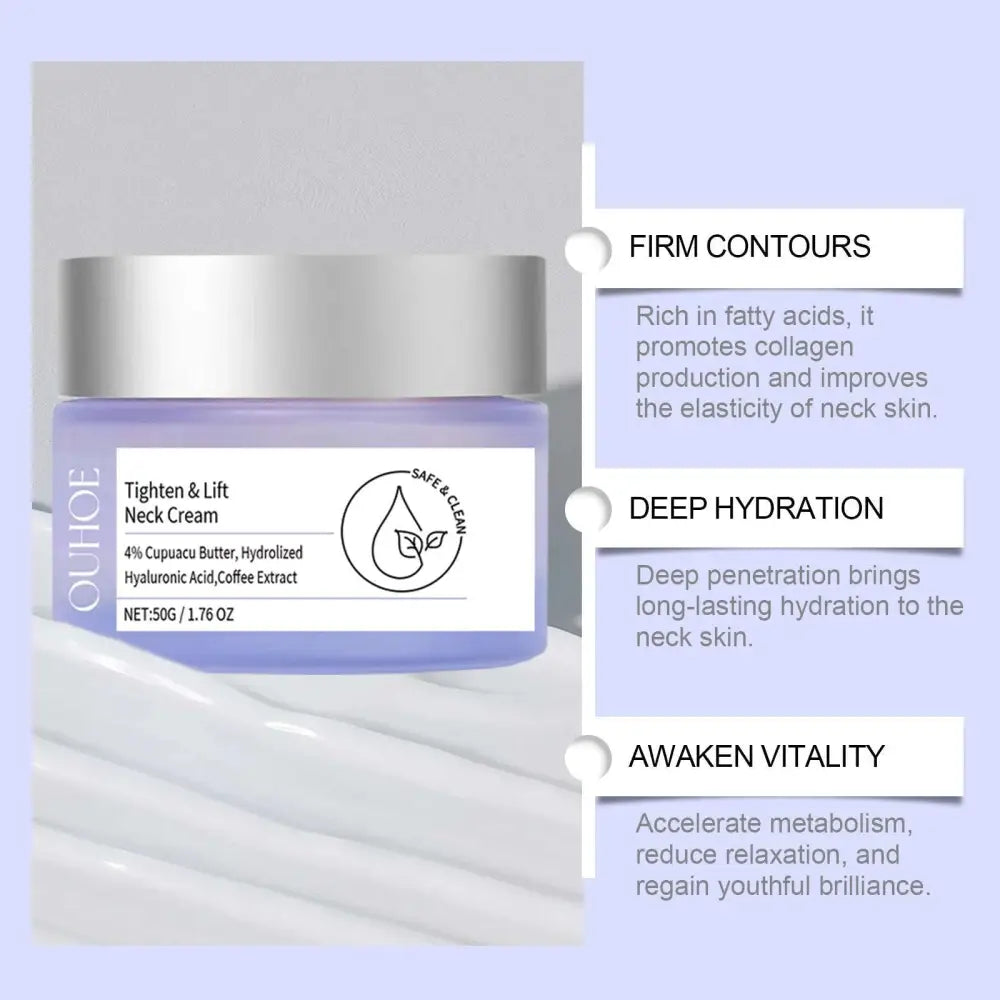 Lavender anti-aging neck cream jar with silver lid by ouhoe for smoothing fine lines and firming skin