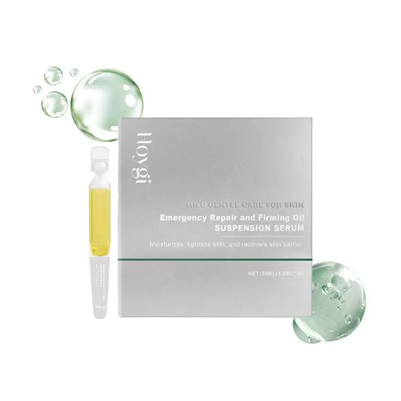 Silver rectangular box of hoyi emergency repair firming oil suspension serum with yellow ampoule for anti aging tightening liquid