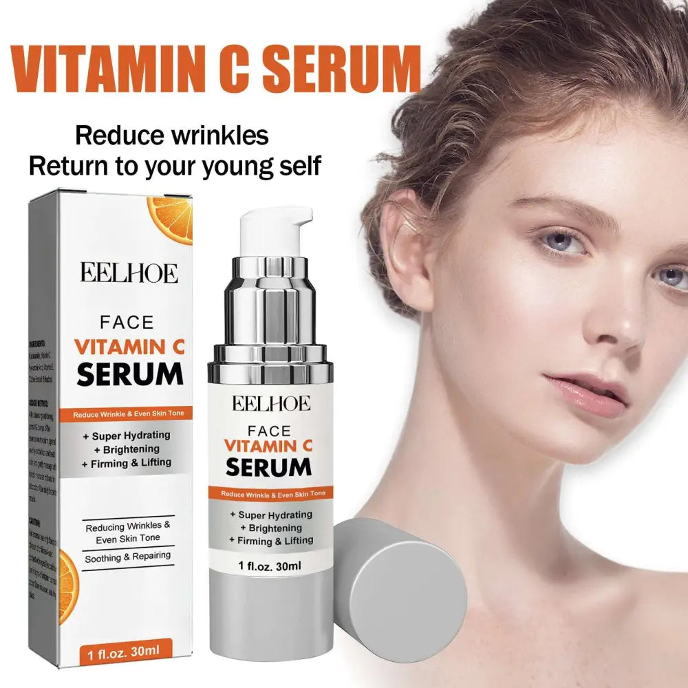 Silver and white eelhoe anti-aging whitening vitamin c care serum bottle with pump dispenser 30ml volume