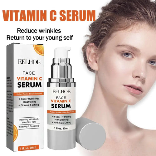 Silver and white eelhoe anti-aging whitening vitamin c care serum bottle with pump dispenser 30ml volume