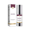 Silver-toned anti-aging regenerating serum bottle with sleek cylindrical design and purple bands for wrinkle hydrating care