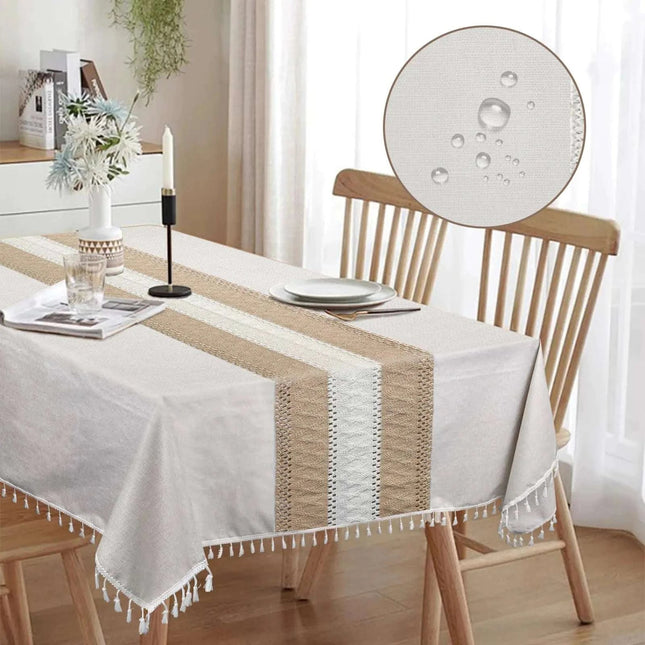 Anywork 86 x55 Inch Rectangle Waterproof Tablecloth with Table Runner Stain - Resistant Easy Clean Fabric for Dining Kitchen & Outdoor Picnic Use - Royalessencelux