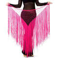 Argentina style triangular binder shawl with vibrant fuchsia fringe and mesh netting for dance and hip scarf use