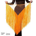 Orange argentina style triangular binder shawl hip scarf with vibrant fringe dance detail mesh panel and adjustable straps